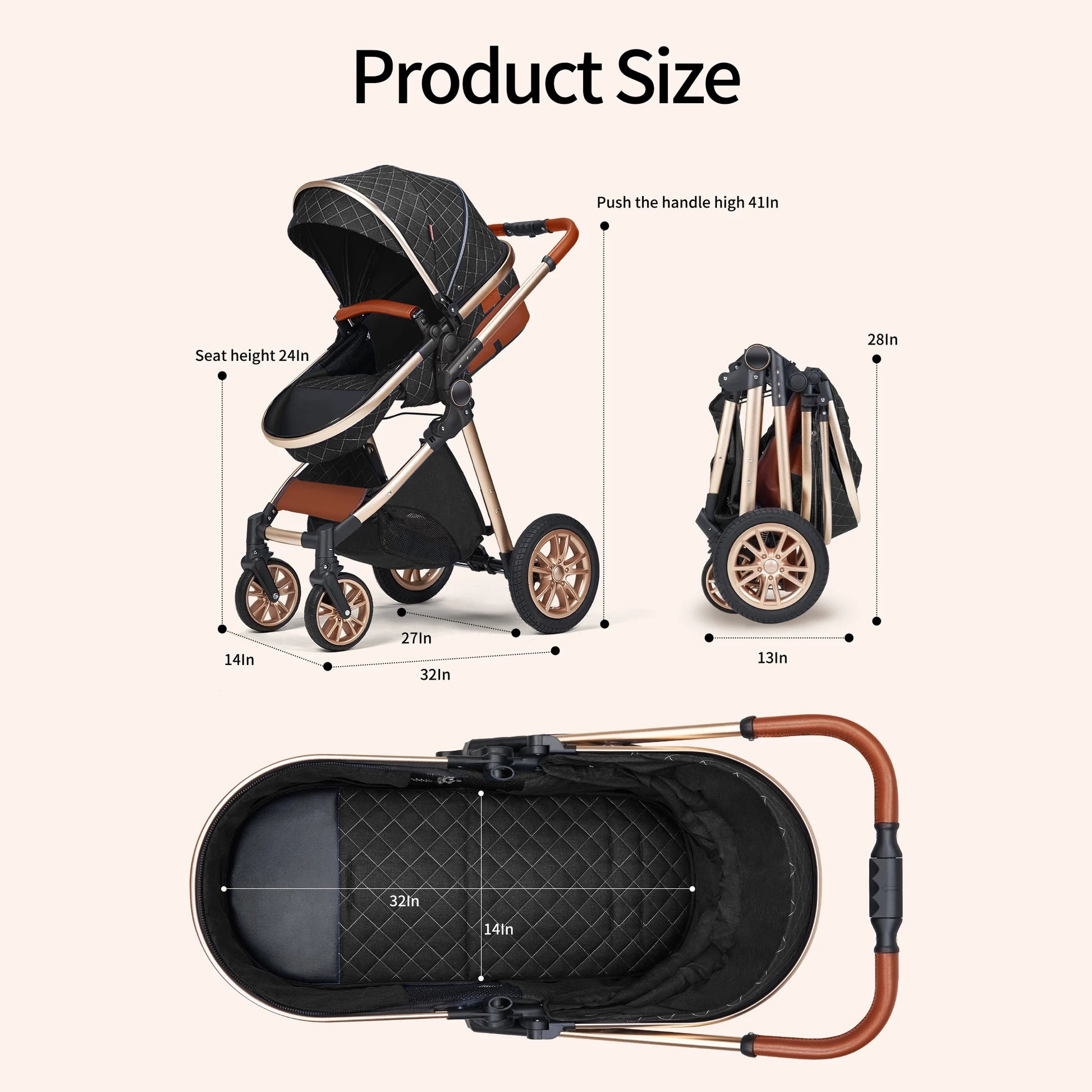 Luxury 3 in 1 Baby Stroller, Cradle and Infant Carrier with Multiple positions