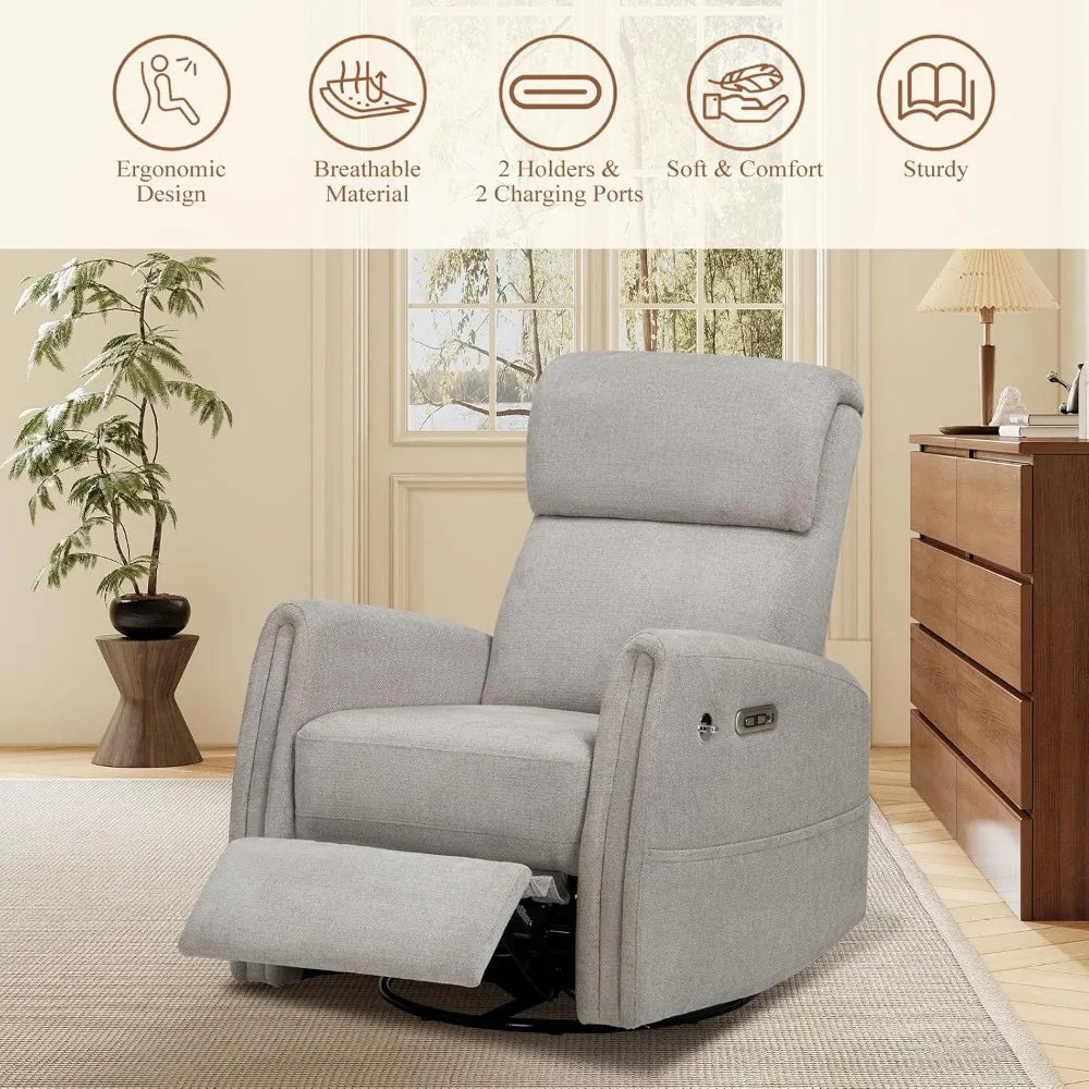 Electric Power Glider/Recliner with Swivel and Rocking Feature.