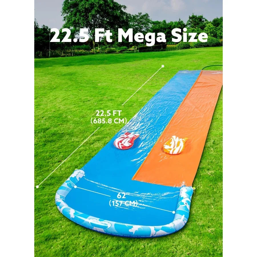 22.5 ft Water Slide with Built In Sprinkler and 2 Bodyboards.
