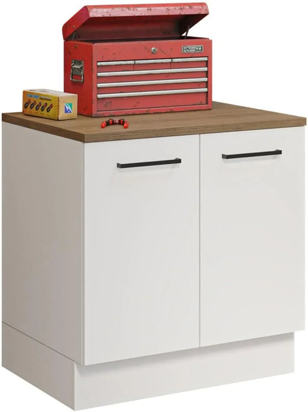 Wooden Garage and Utility Room Floor Storage Cabinet with 2 Doors and Shelves.
