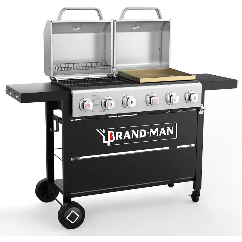 6-Burner Propane Griddle Grill Combo with Double Stainless Steel Lids