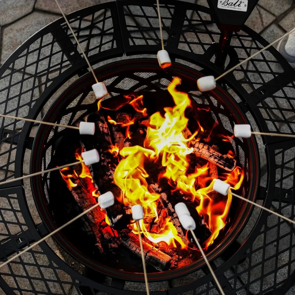 32 inch Woodburning Fire Pit with Poker and Grill.