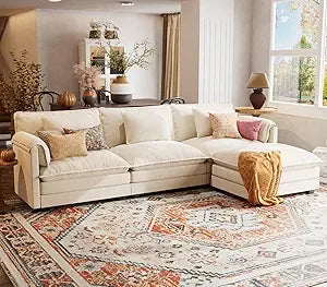 113" Modular Deep Seat Sectional Sofa with Movable Ottoman and Removable Covers in Various Colors.