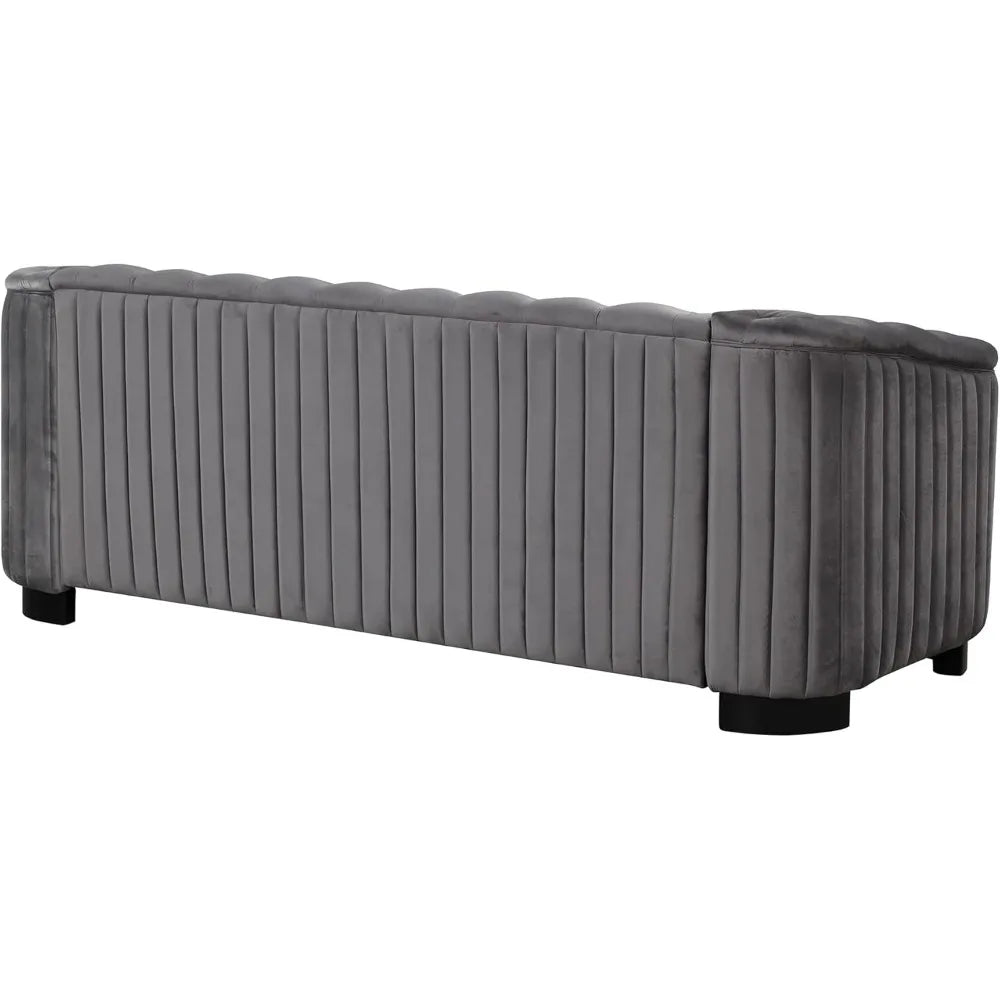 82'' 3-Seat Tufted Upholstered Velvet Chesterfield Sofa in Grey or Beige Color