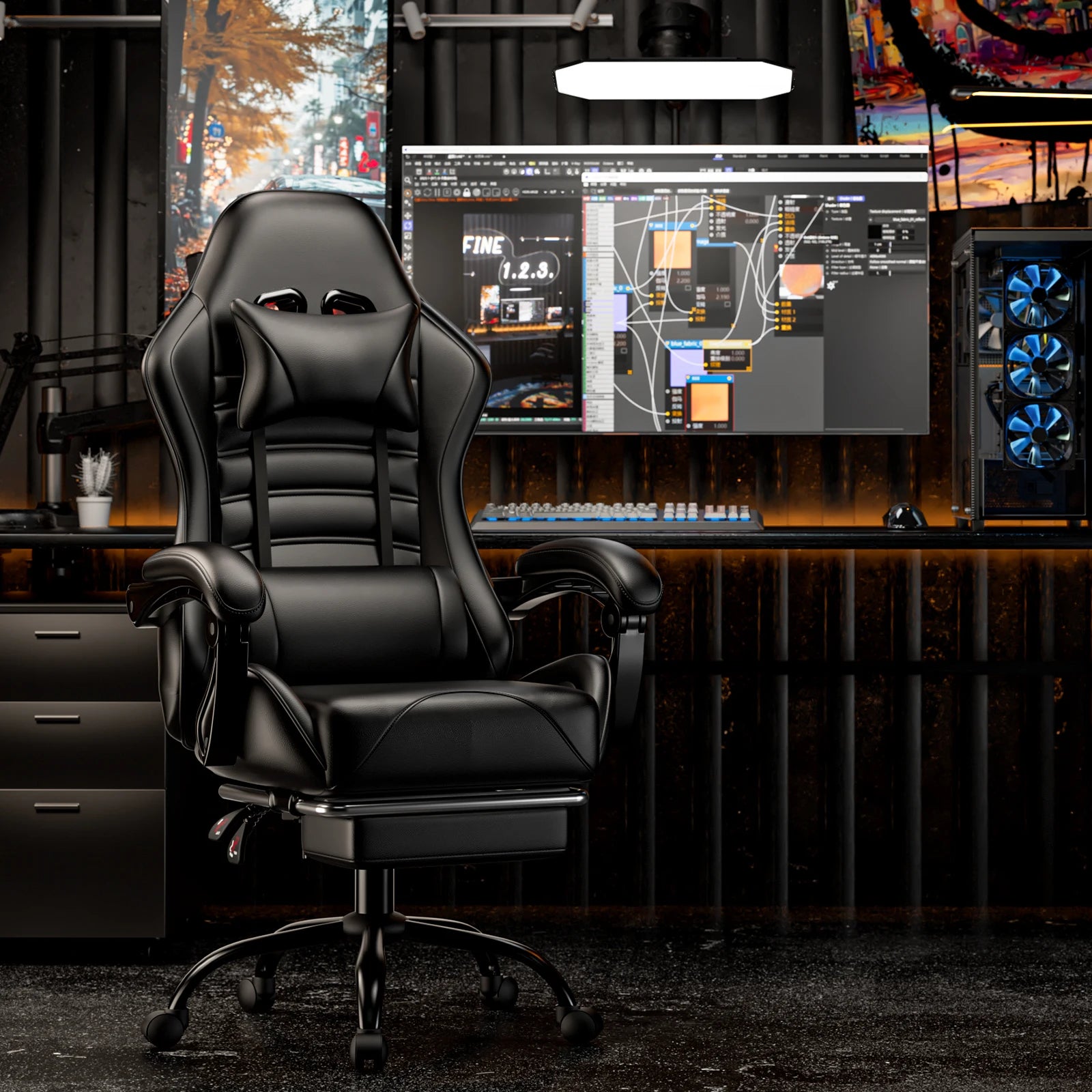 Ergonomic Reclining Racing Style Video Gaming Chair with Footrest.