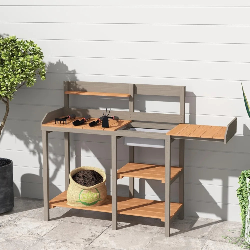 Outdoor Potting Bench  with Shelves for use as Planting Table.
