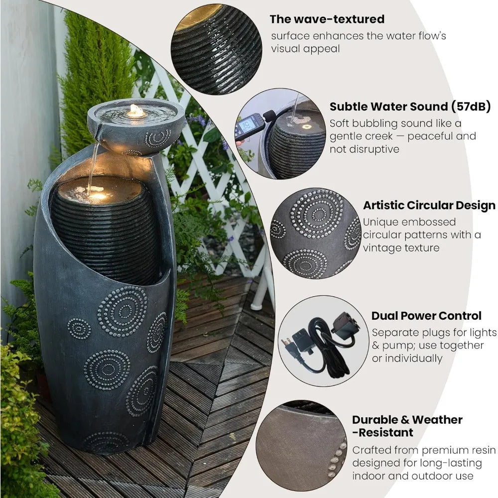 Outdoor or Indoor Floor Standing Water Fountain Feature with LED Light & Pump.