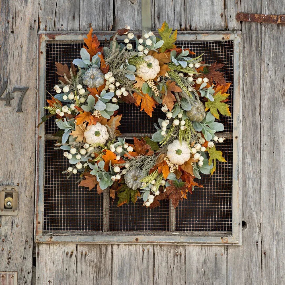 16" Fall  Wreath with Pumpkin and Berry Theme for Front Door, Window or Wall.