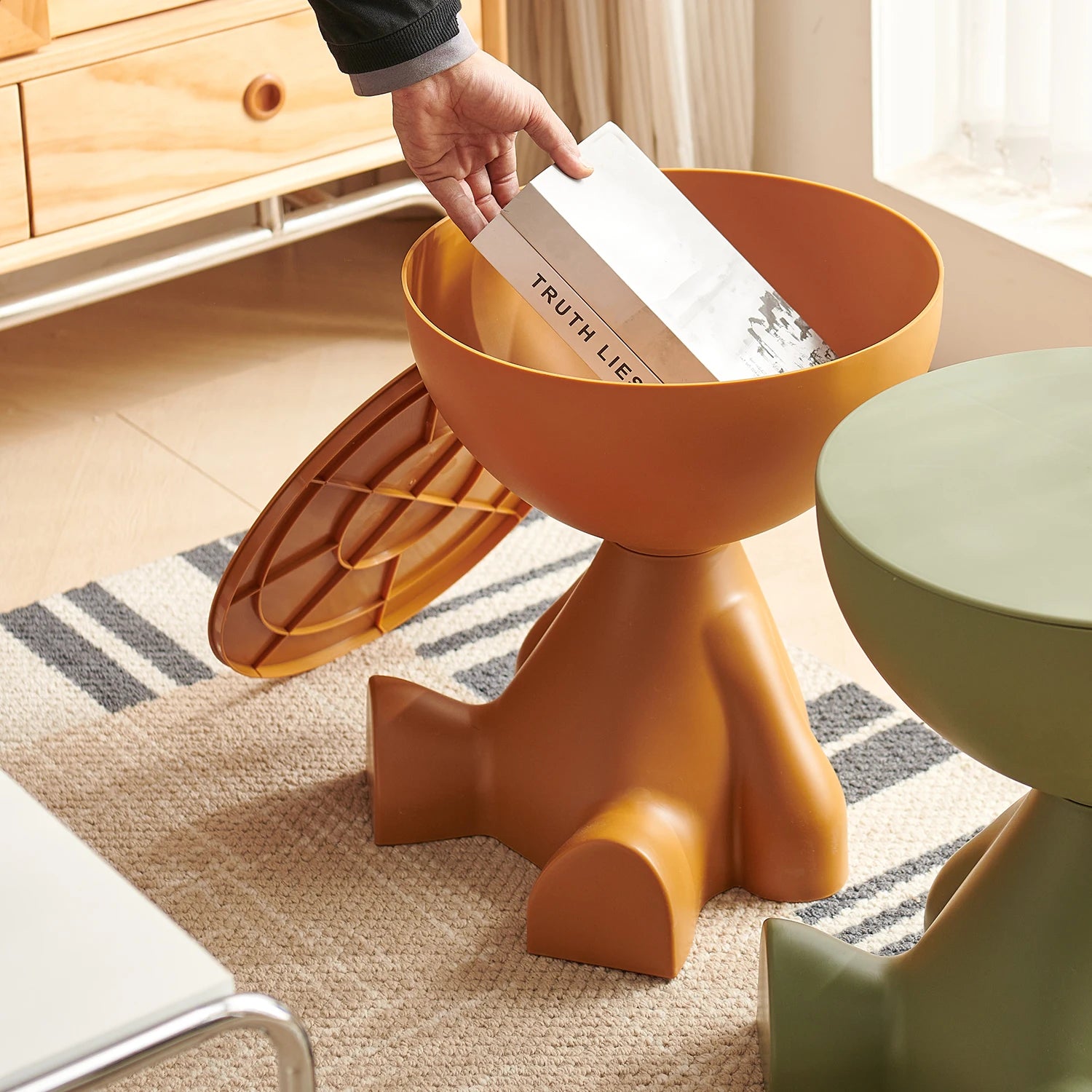 Small Round Multi-Use Coffee Table with Lift Off Top.