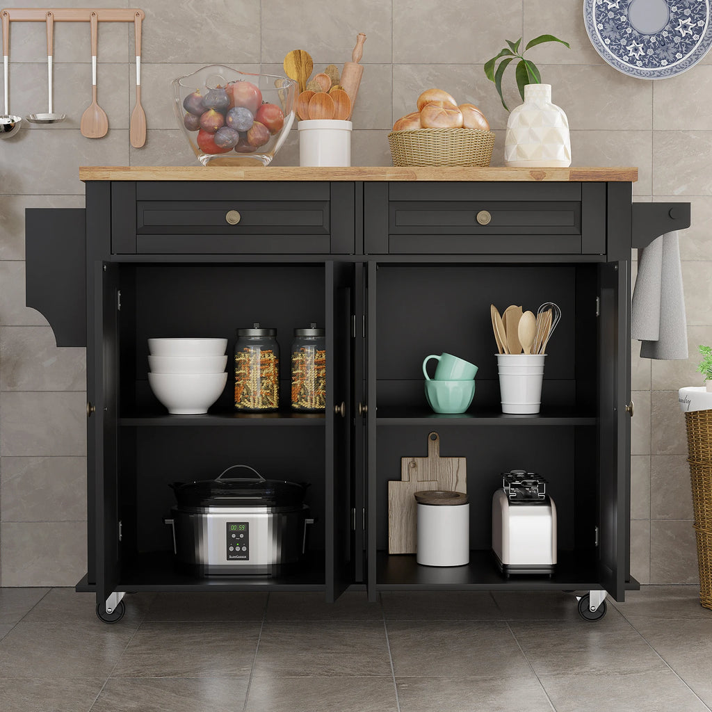 Rolling Kitchen Island with Drop Leaf and Storage Cabinet.