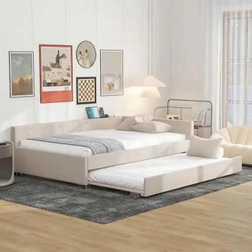 Upholstered Full Size Daybed with 2 Drawers and USB.