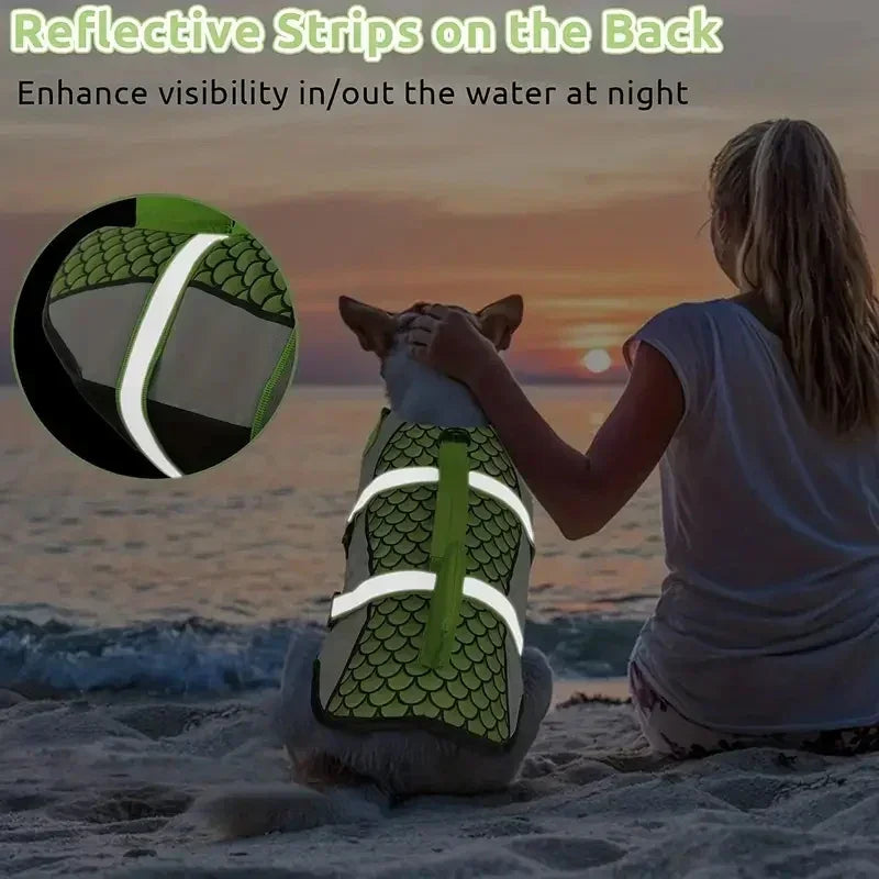 Shark Dog Life Jacket with Handle and Enhanced Buoyancy for Swimming;; May be used for Halloween Costume for Dog