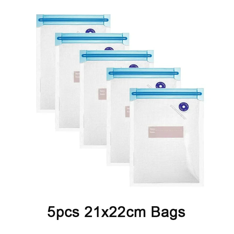 Reusable Electric Handheld Vacuum Sealer Pump with Zipper Bags for Food Storage or Sous Vide Bags.