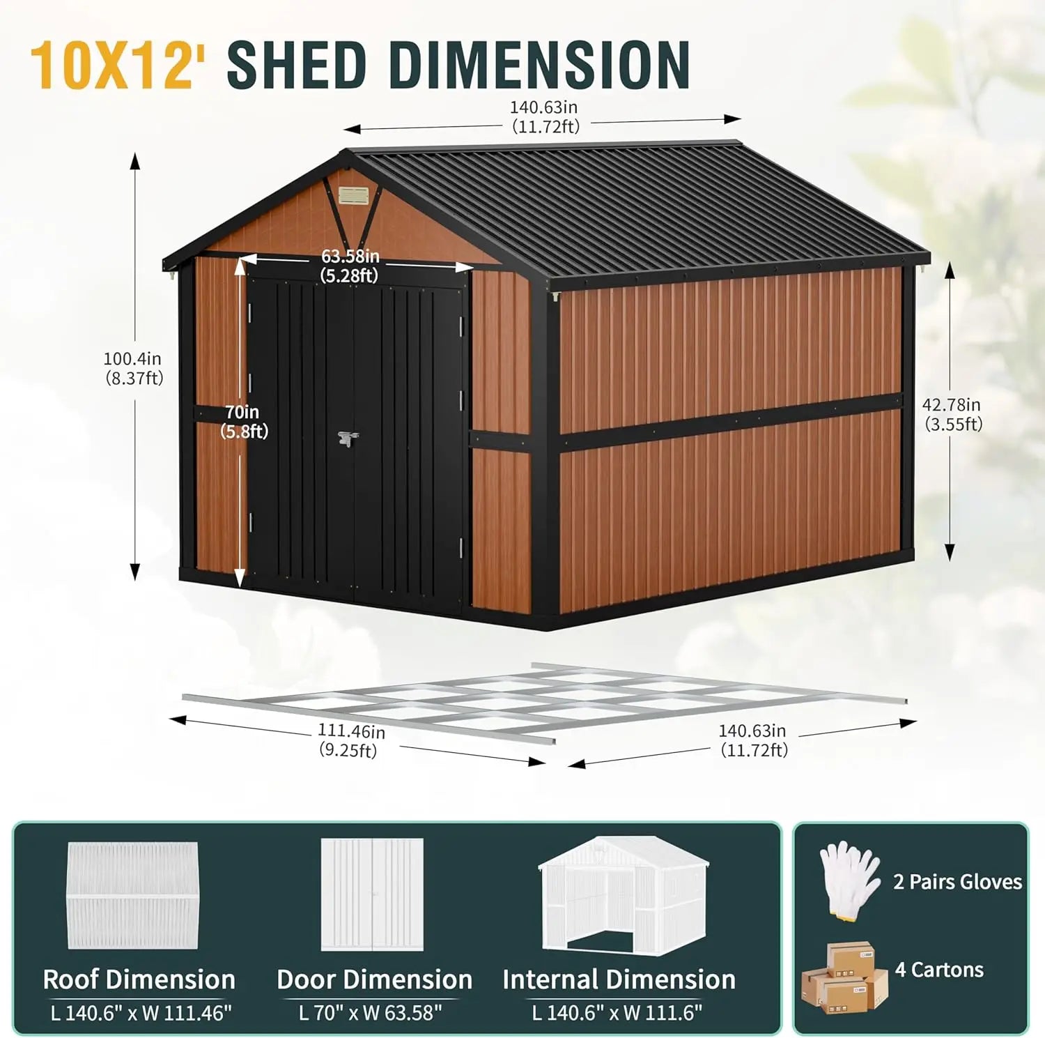 Large Metal Storage Shed with Floor and Lockable Doors.