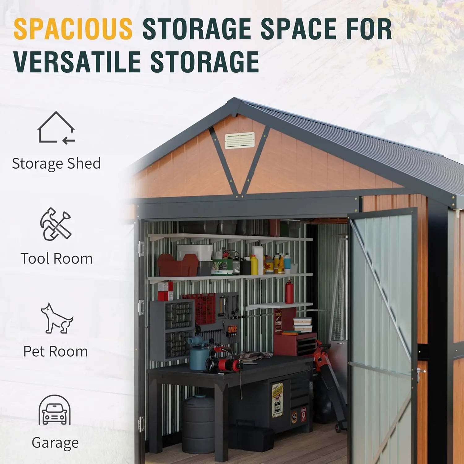 Large Metal Storage Shed with Floor and Lockable Doors.