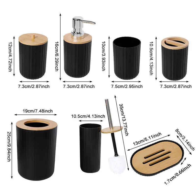 7 Piece Bamboo Bathroom Accessory Set.