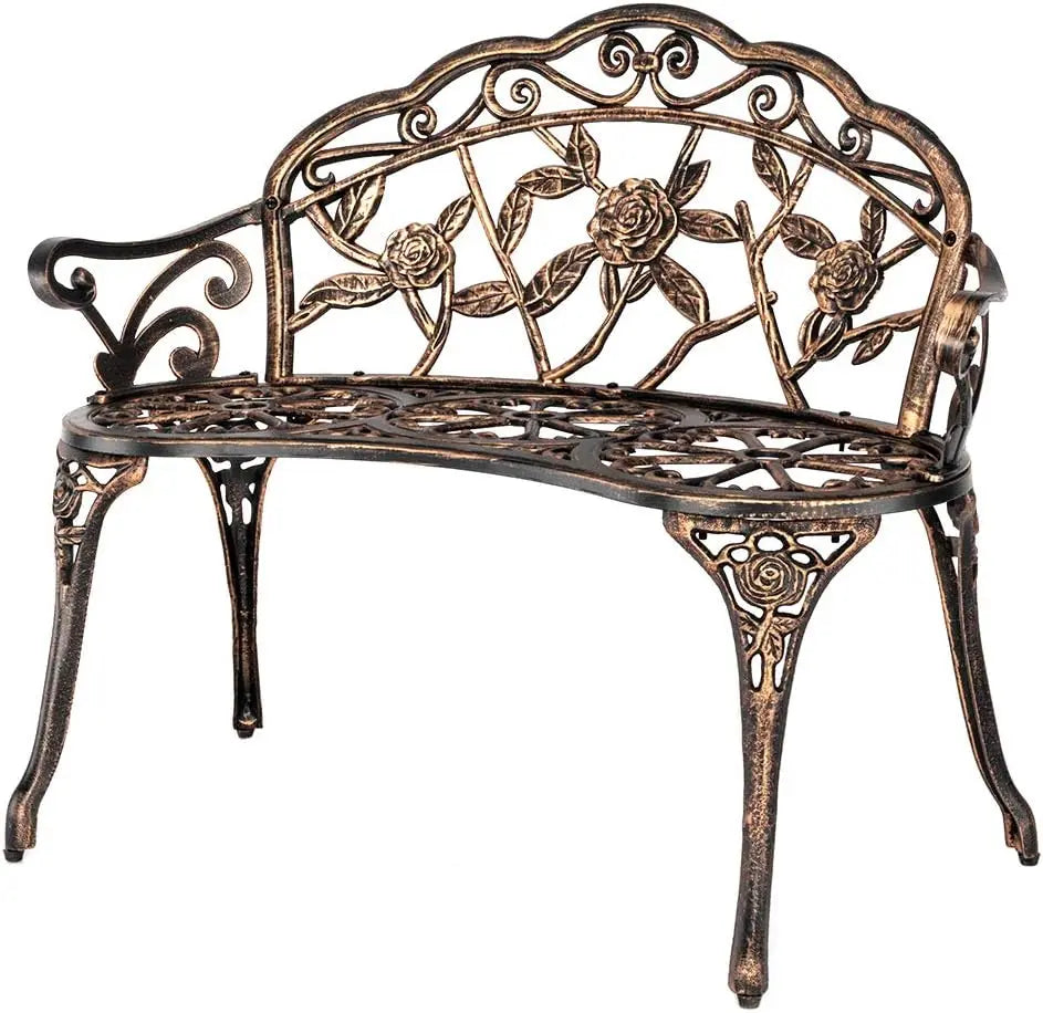 Outdoor Garden Cast Iron and Aluminum Metal Rose Bench With Antique Finish. Various Colors.
