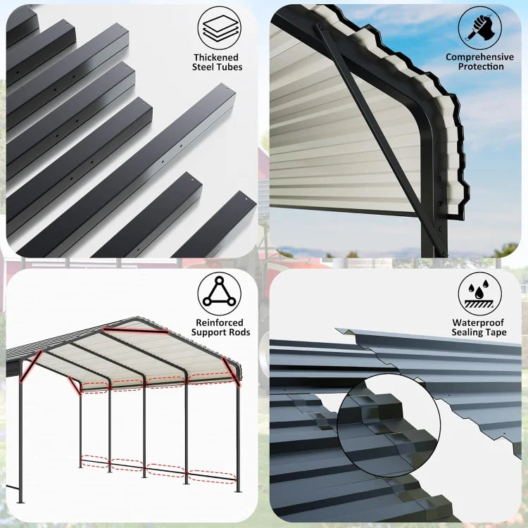12x20 Ft. Heavy Duty Metal Outdoor Carport with Reinforced Base