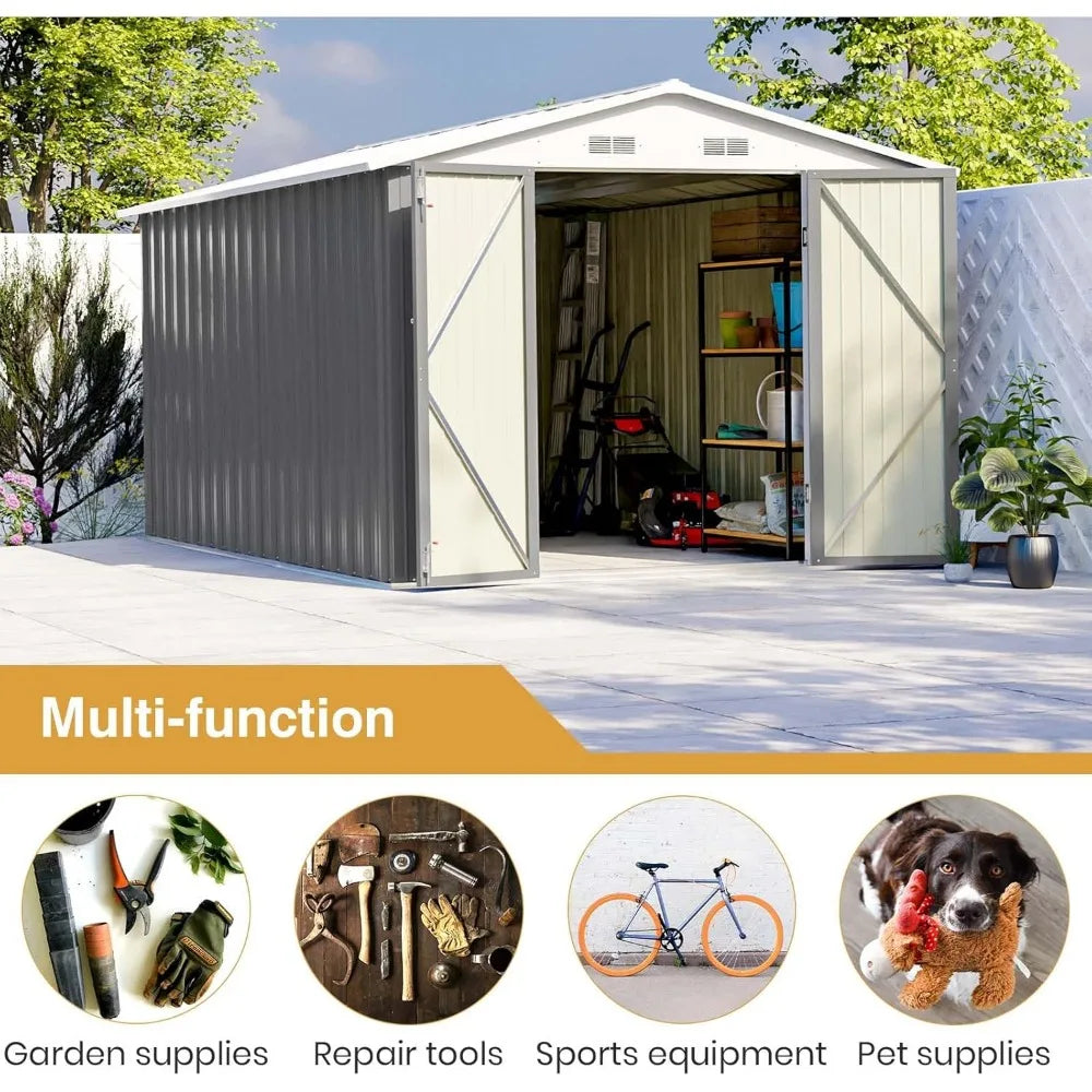 12 x 8 FT Outdoor Steel Storage Shed, With Lockable Doors.