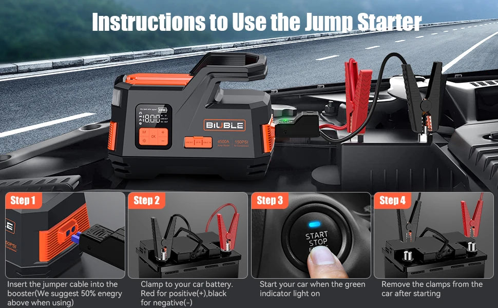 Portable Car Jump Starter Power Bank with Air Compressor and Inflator Pump