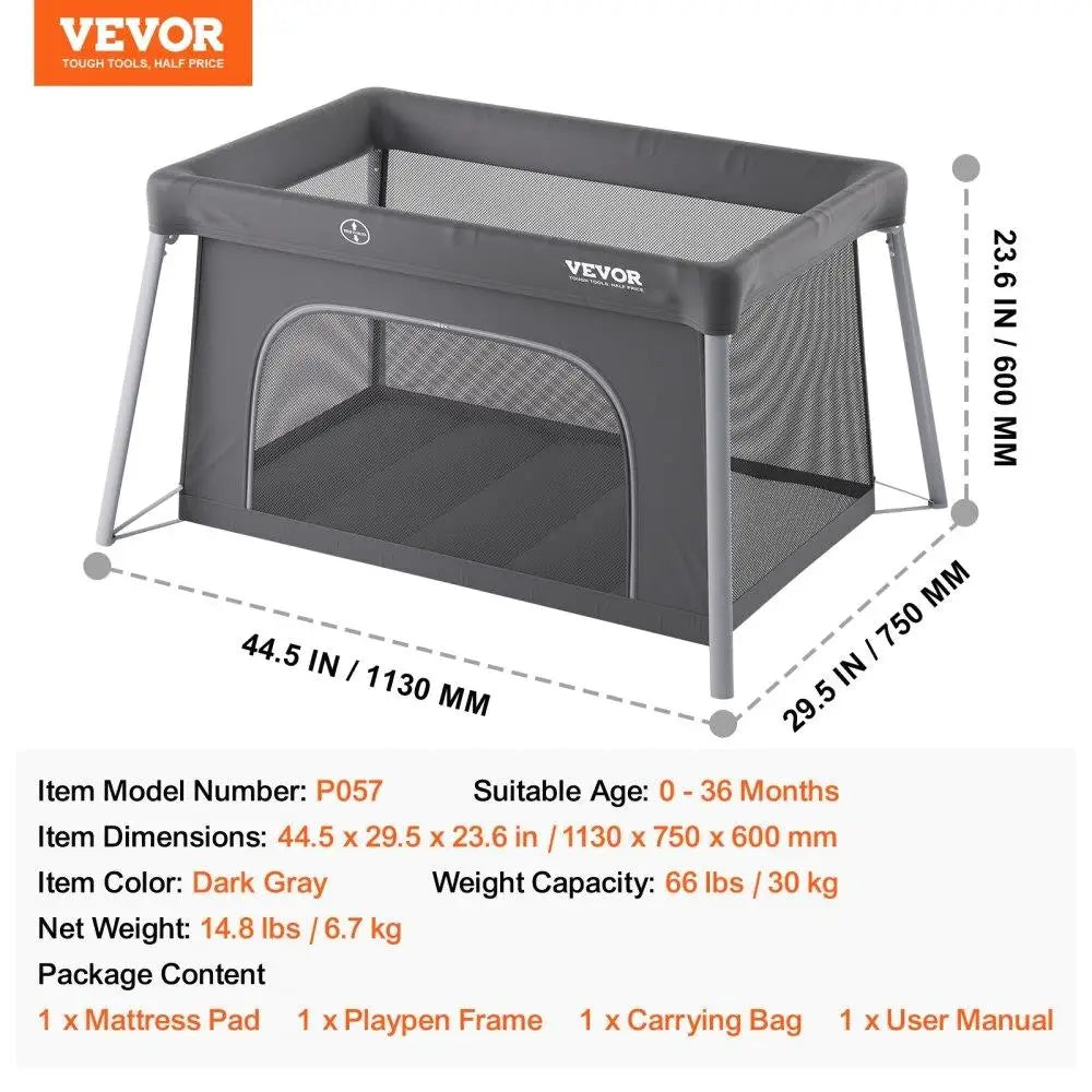 Folding Lightweight and Portable Baby Travel Crib or Playpen with Zipper Gate.