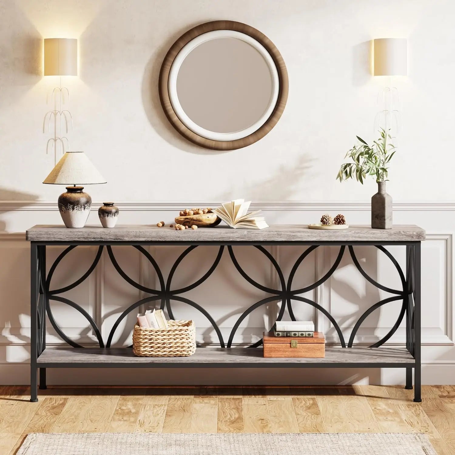 70.9-Inch Long Narrow Sofa or Entryway Table with Shelf for Storage.