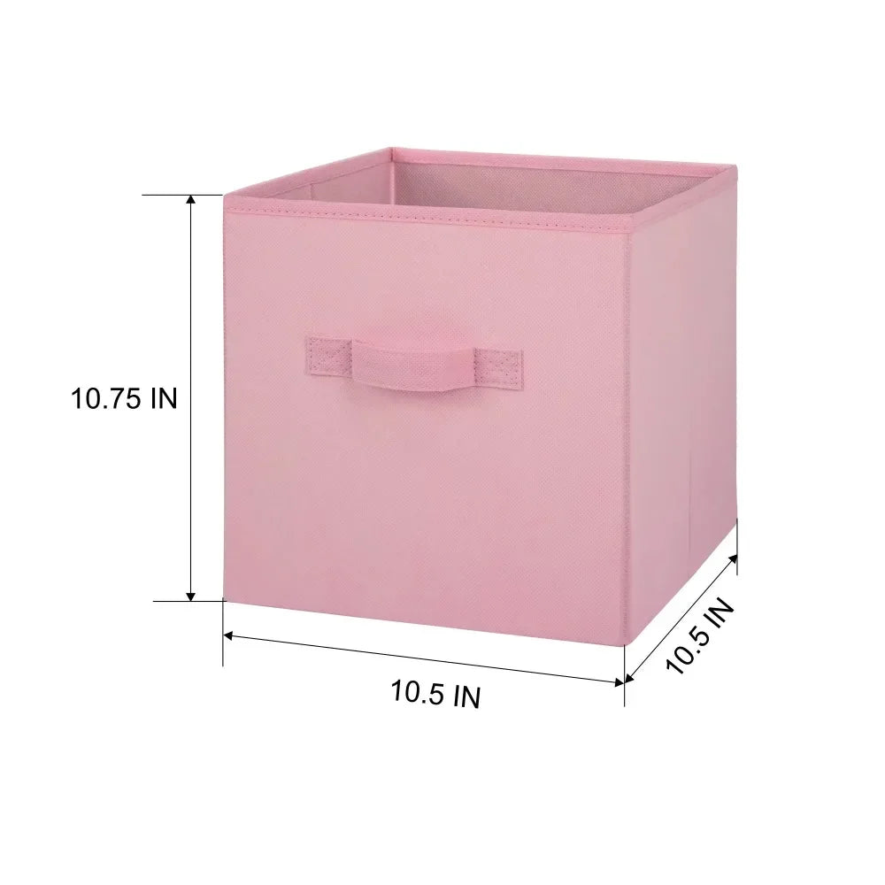 Collapsible Pink 6-Pack Cube Fabric Storage Bins (10.5" x 10.5").