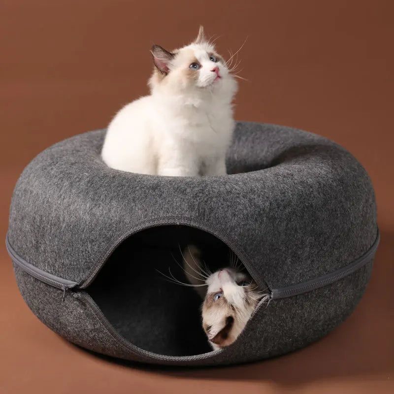 Donut Cat Bed for 2 Cats with zipper to open up.