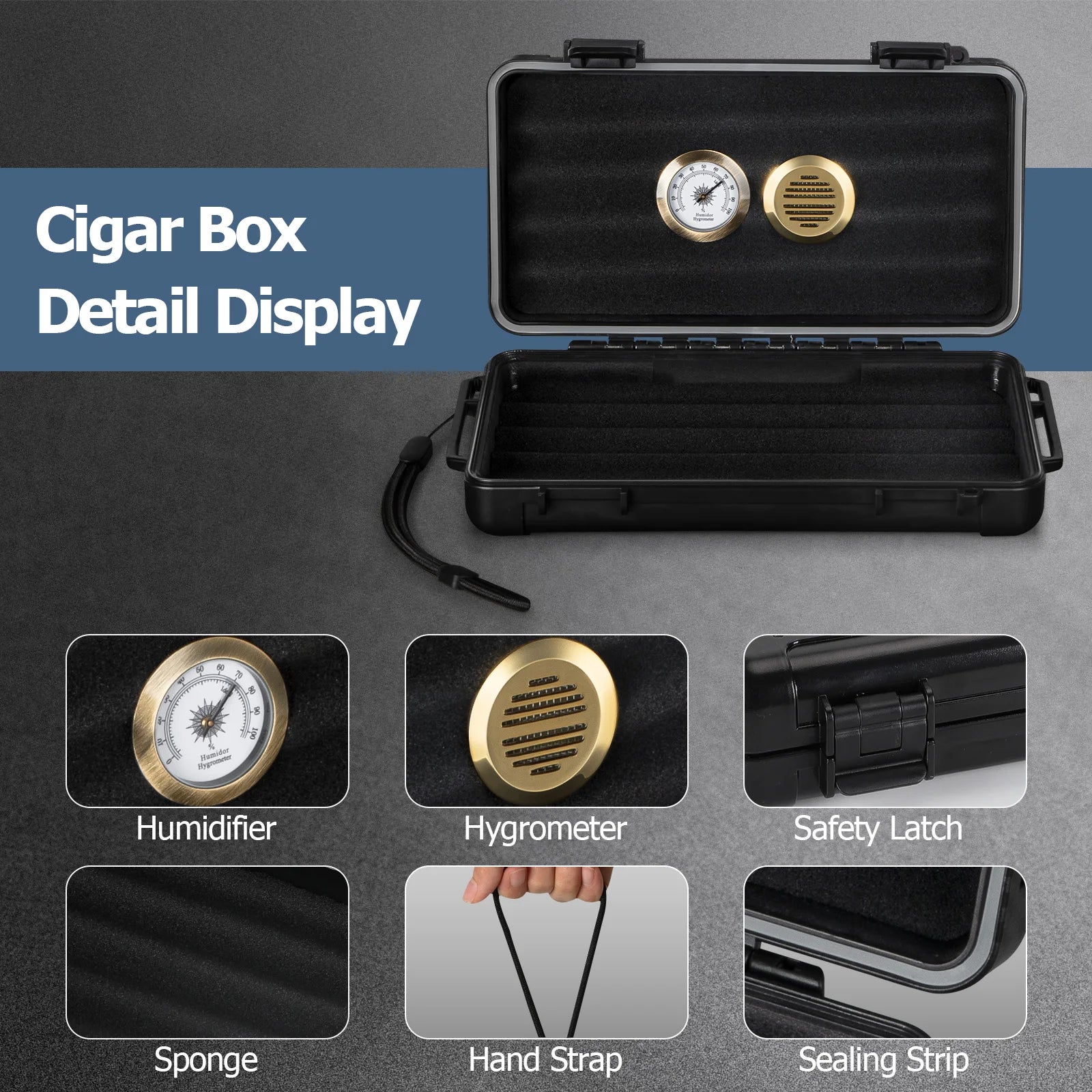 Sealed Cigar Humidor for 4-5 cigars with Humidifier and Hygrometer