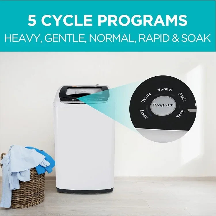 Small Portable 5 Cycle Washing Machine for Household Use with LED Display.
