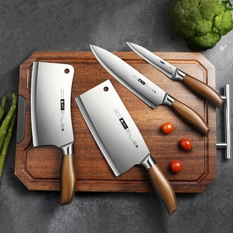 Professional 4-Piece Kitchen Knife Set with Cleaver,  Slicer, Chef Knife, and Paring knife