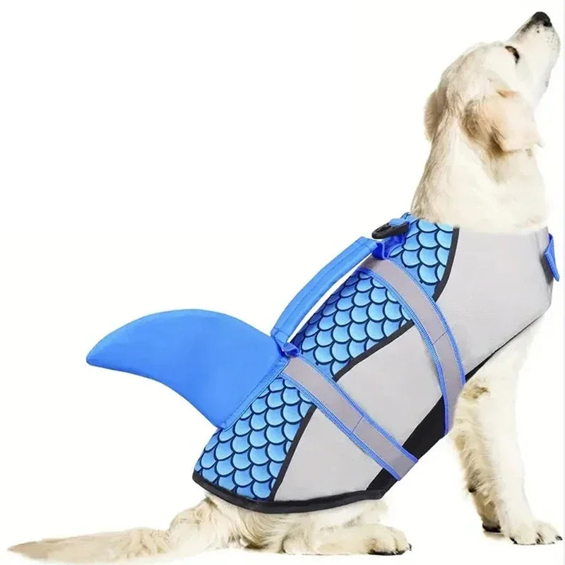Shark Dog Life Jacket with Handle and Enhanced Buoyancy for Swimming;; May be used for Halloween Costume for Dog