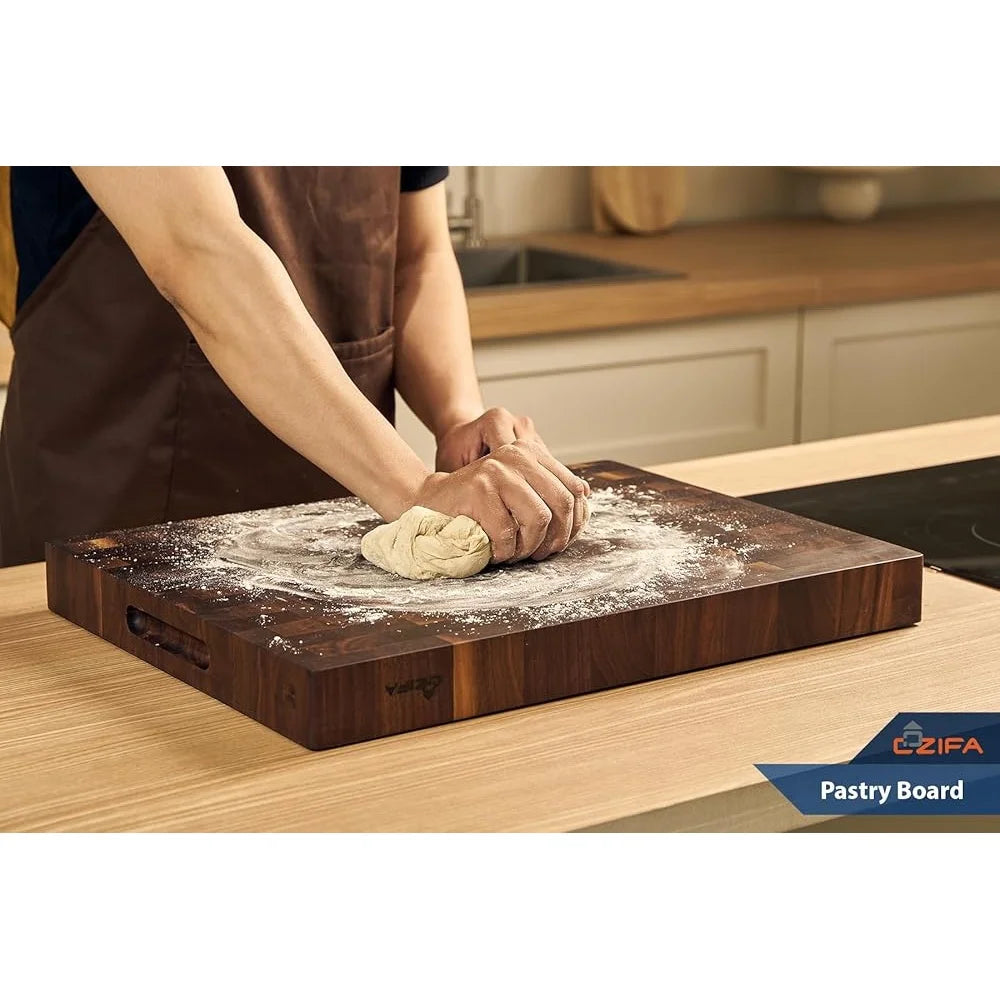 American Walnut Reversible Wood Cutting Board with Juice Groove and Built-In Handles.