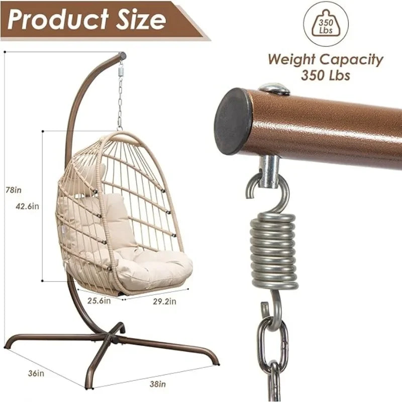 Outdoor Hanging Egg Chair with Stand and Water Resistant Cushions.