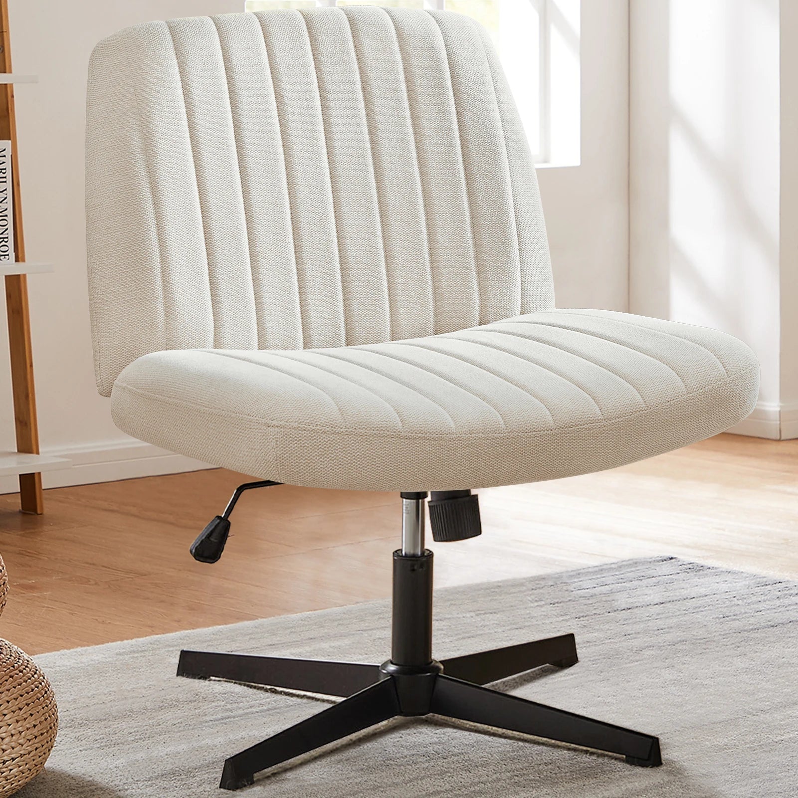 Wide, Armless, Adjustable, Swivel, Cross Legged Rocking Gaming Chair.