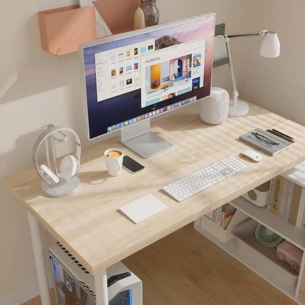 Small Space 47" L-Shaped Computer Desk with File Drawers & Storage Shelves.