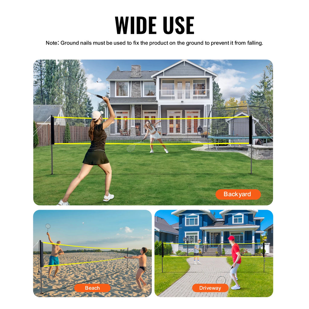 Outdoor Badminton Net Set W/Poles, Carrying Bag and 4 Iron Rackets