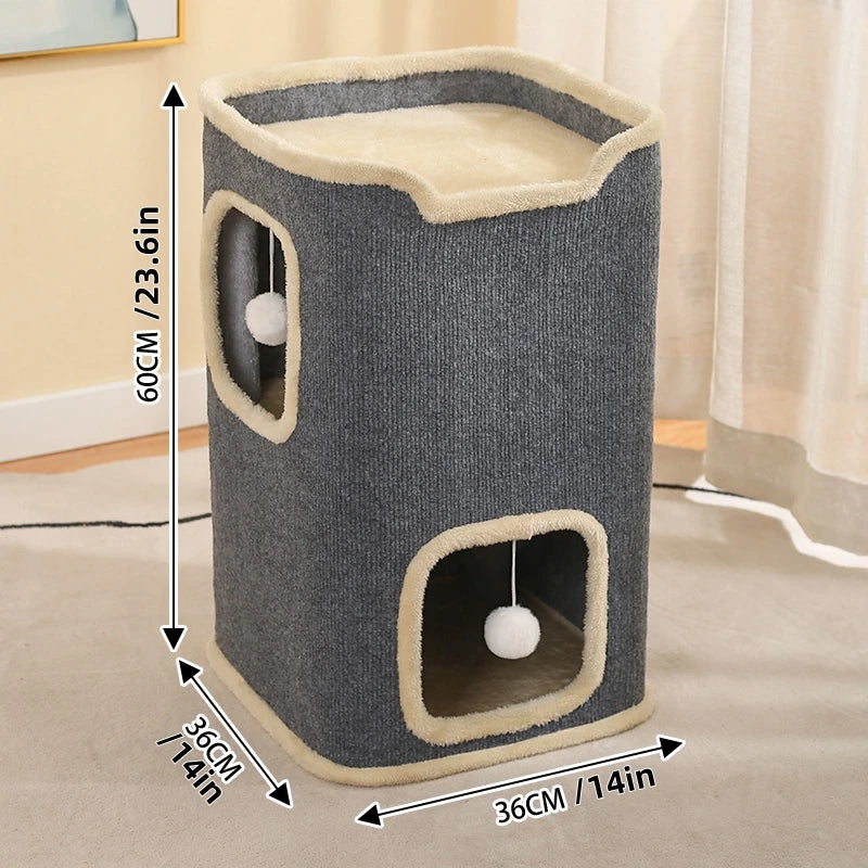 Rectangular 2-Layer Cat Playhouse for Indoor Cats with Hanging Toys