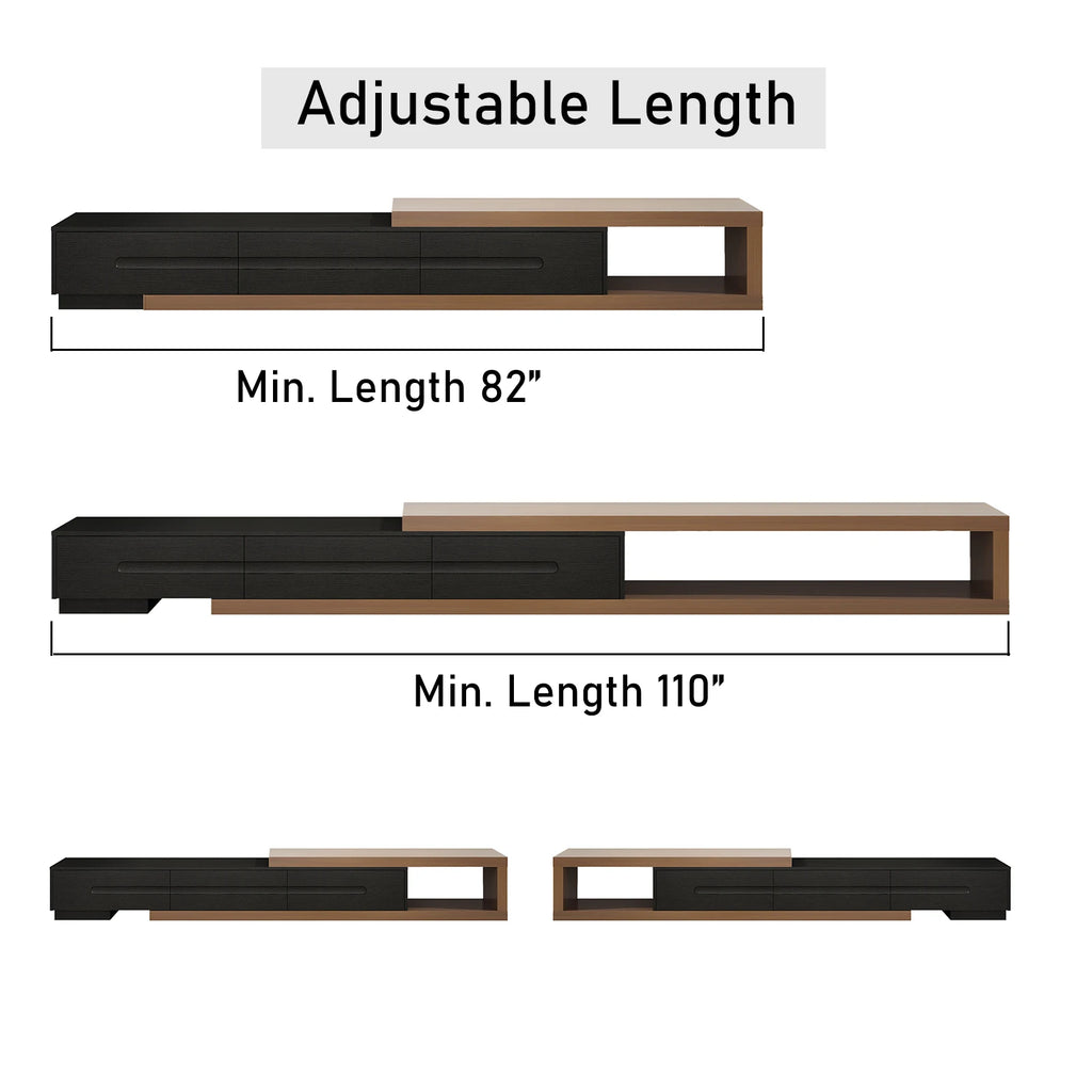 82-110'' Wooden Extendable TV Media Console w/3 Drawers & Open Storage Shelf,