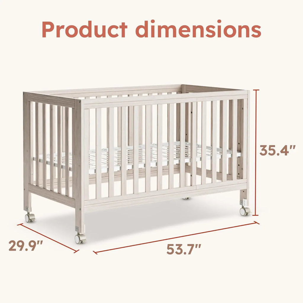 11-in-1 Convertible Baby Crib With Removable Wheels, Washed Natural New Zealand Pinewood Finish, and 4 Mattress Heights.