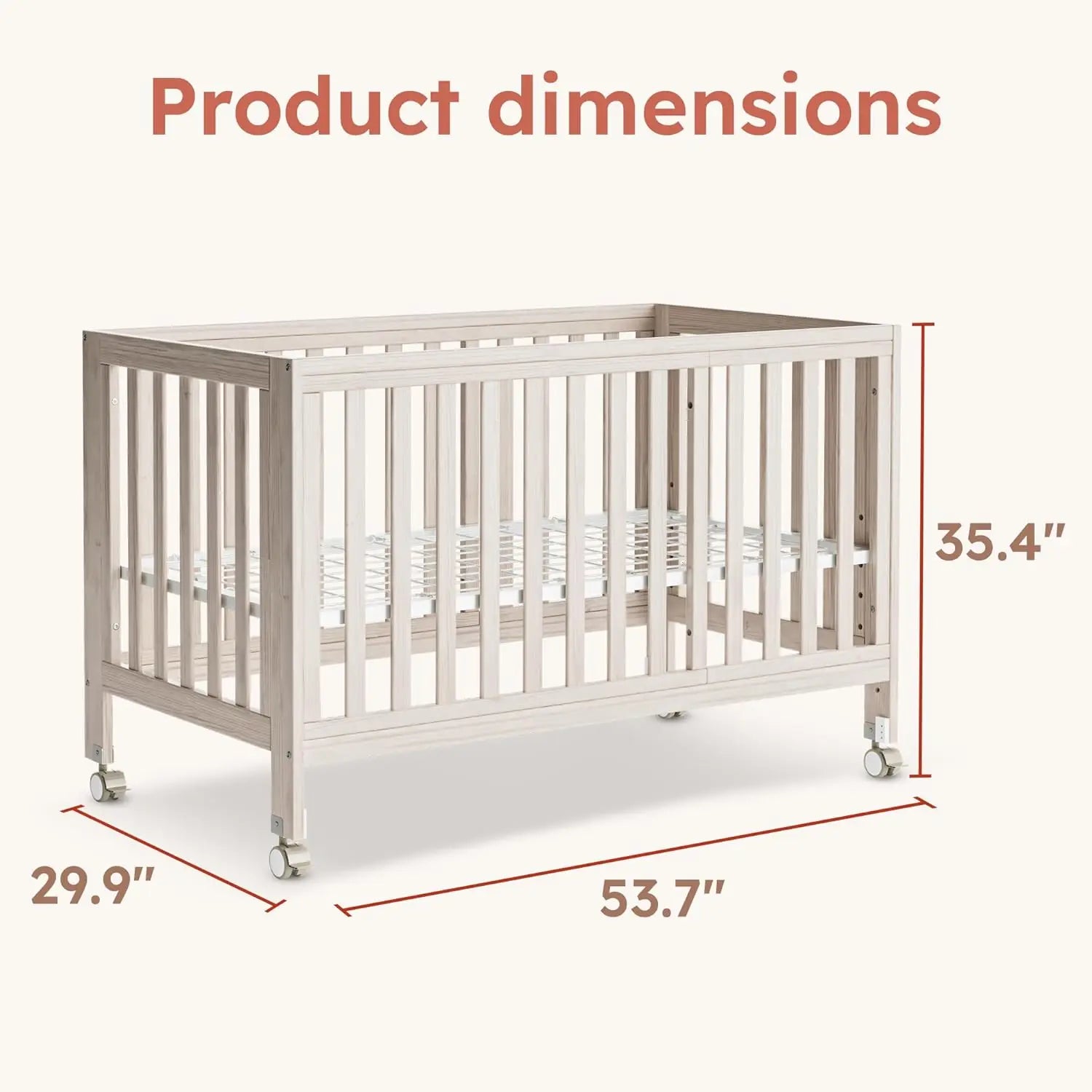 11-in-1 Convertible Baby Crib With Removable Wheels, Washed Natural New Zealand Pinewood Finish, and 4 Mattress Heights.