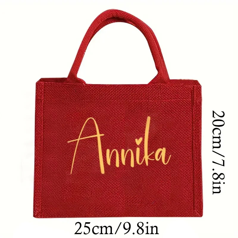 Personalized Name Red Burlap Tote Bag