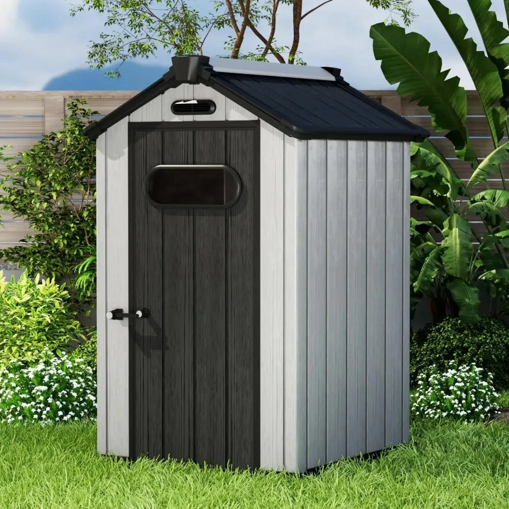 3.8’x 4.0’ Resin Outdoor Storage Shed, Kit-Perfect to Store Garden Tools, Bike Accessories, Beach Chairs, Patio Furniture, Gray…
