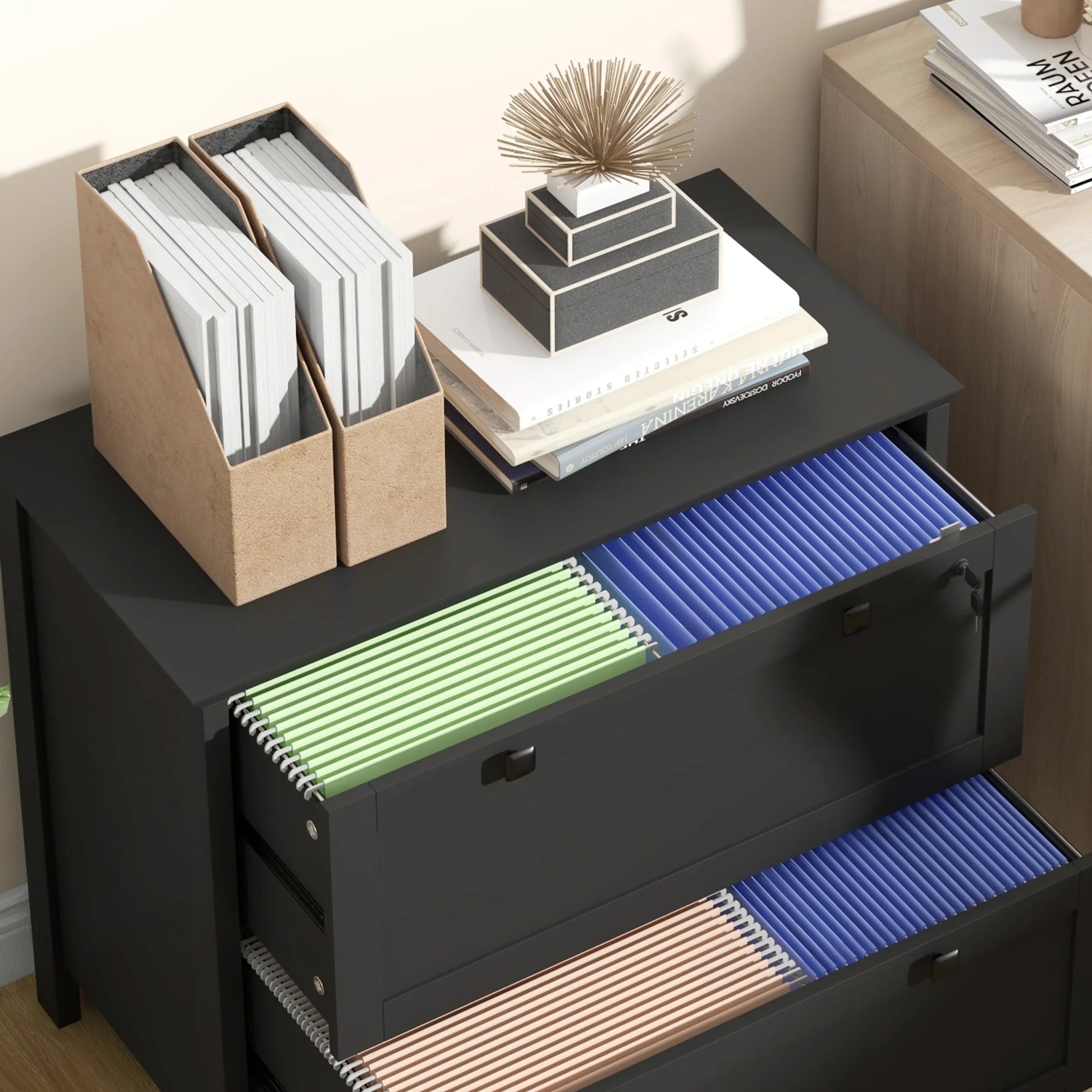 2 Drawer Lateral File Cabinet with Adjustable Hanging Bar.
