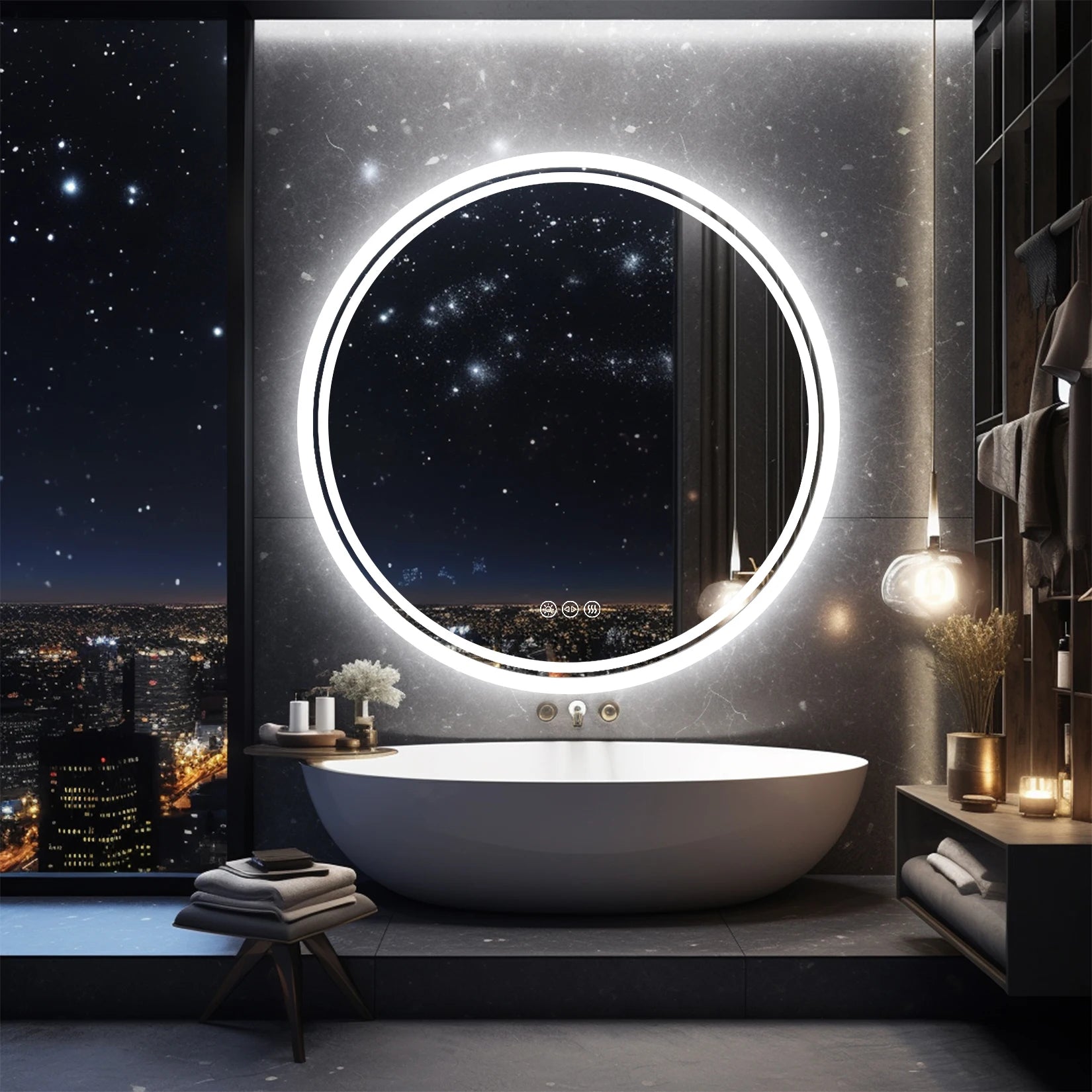 Wall Mounted Round LED Lit Bathroom Mirror with 3 Different Color Lights