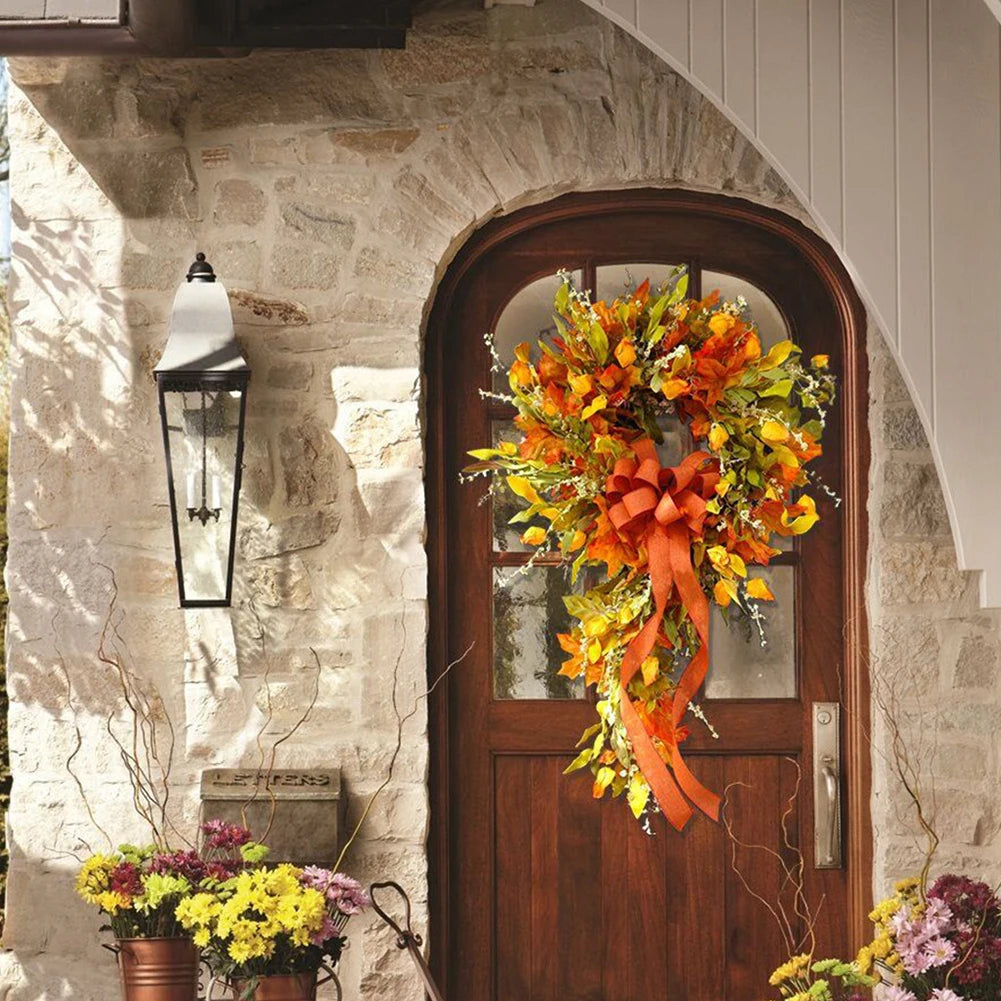 Fall Farmhouse Artificial Maple Leaf Wreath