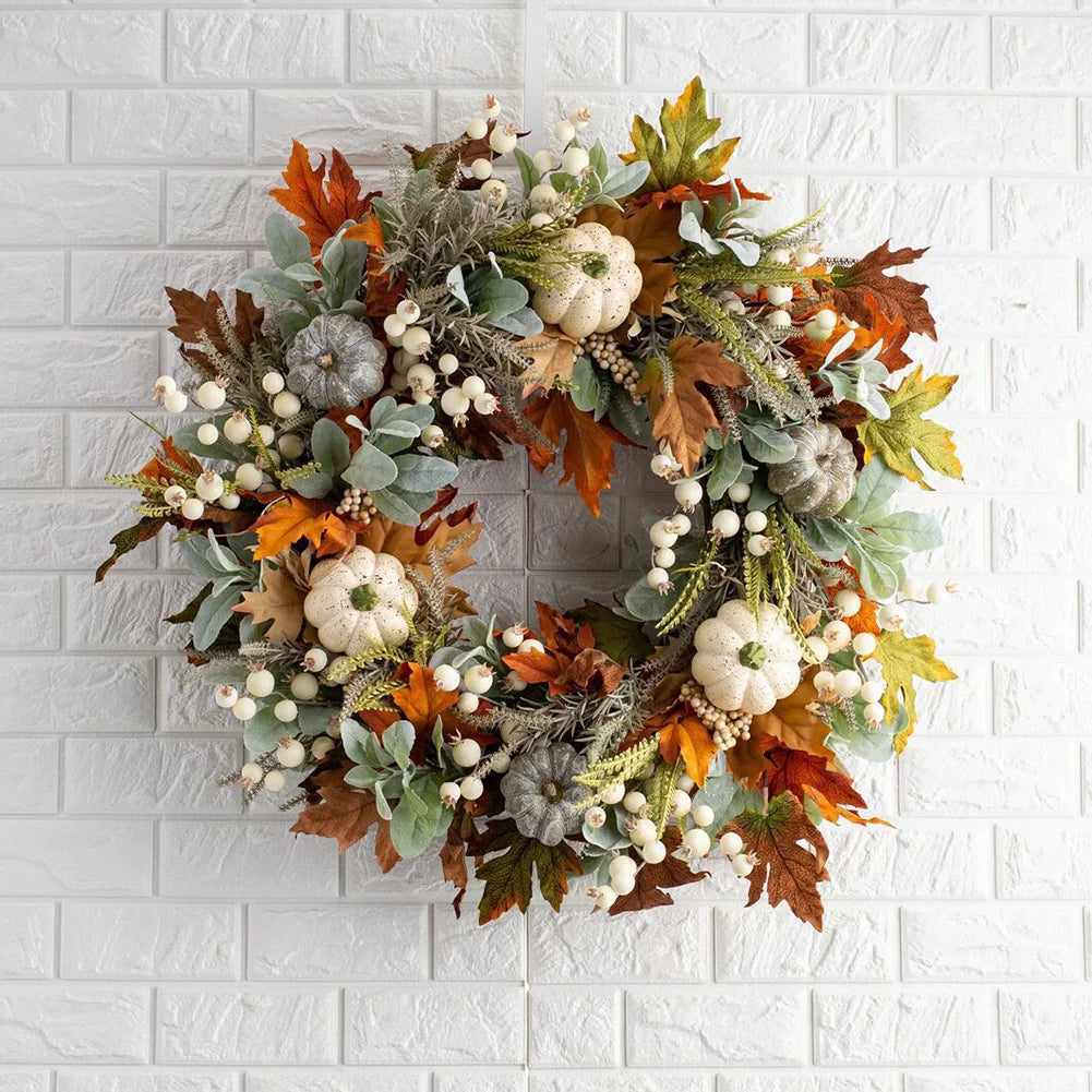 16" Fall  Wreath with Pumpkin and Berry Theme for Front Door, Window or Wall.
