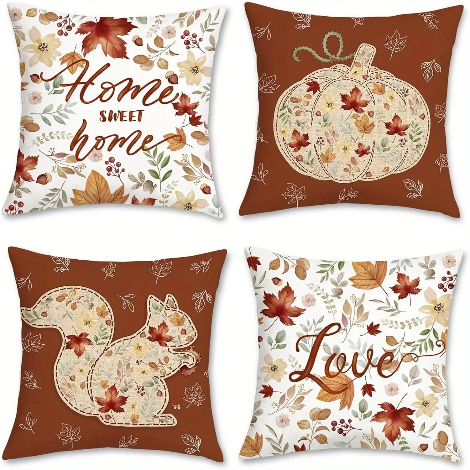 Pillow cover with autumn pattern and zipper