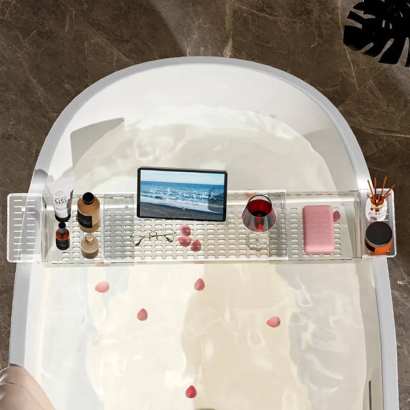 Retractable Bathtub Caddy Rack with Drain Holes