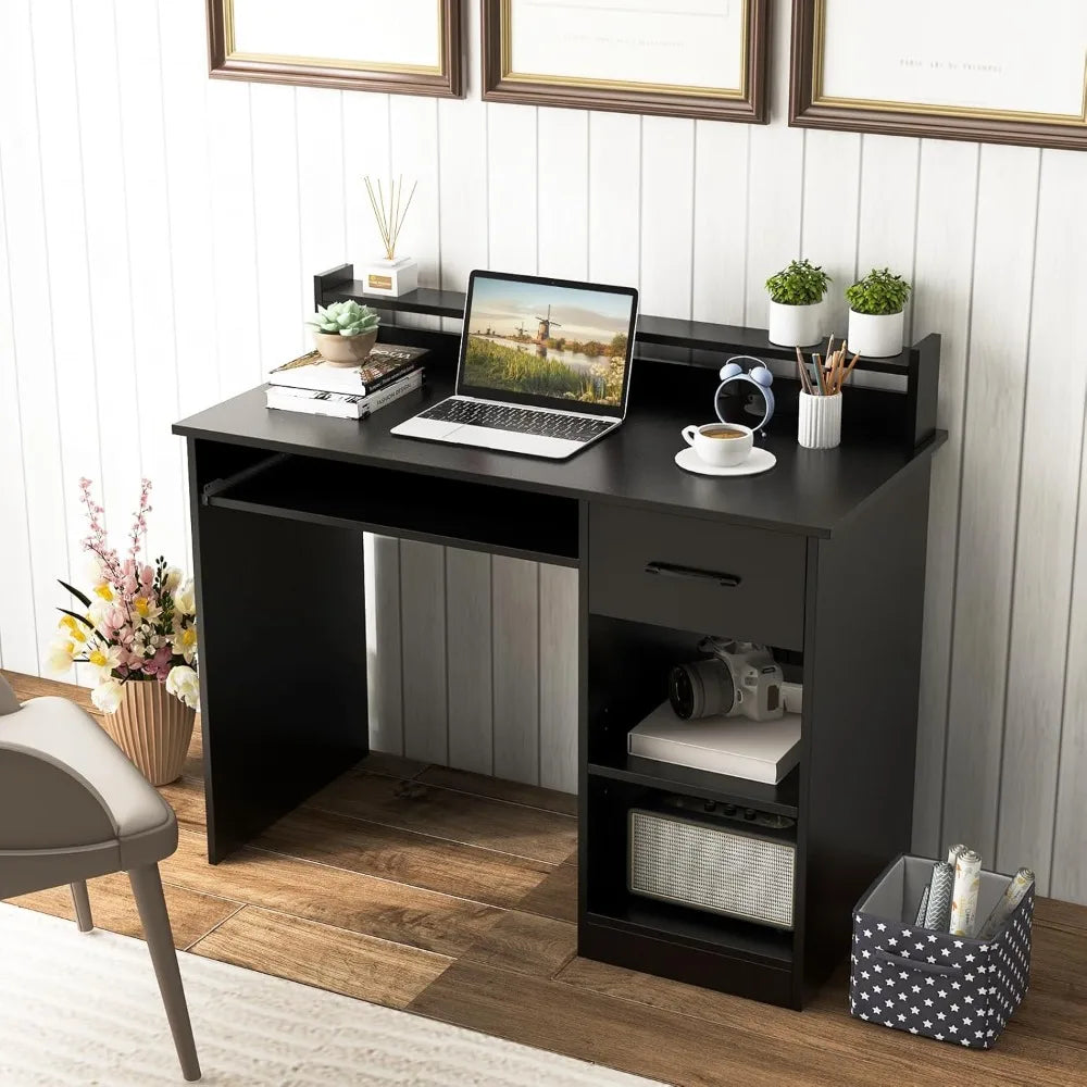 Office Desk with Drawer, Hutch, Keyboard Tray,  Adjustable Open Shelves.  Easy Assembly,